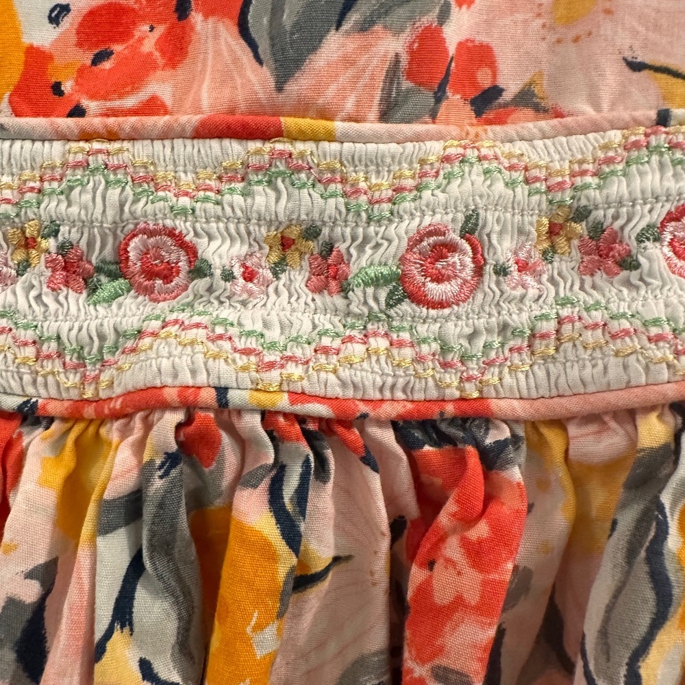 Floral print toddlers dress with embroidery